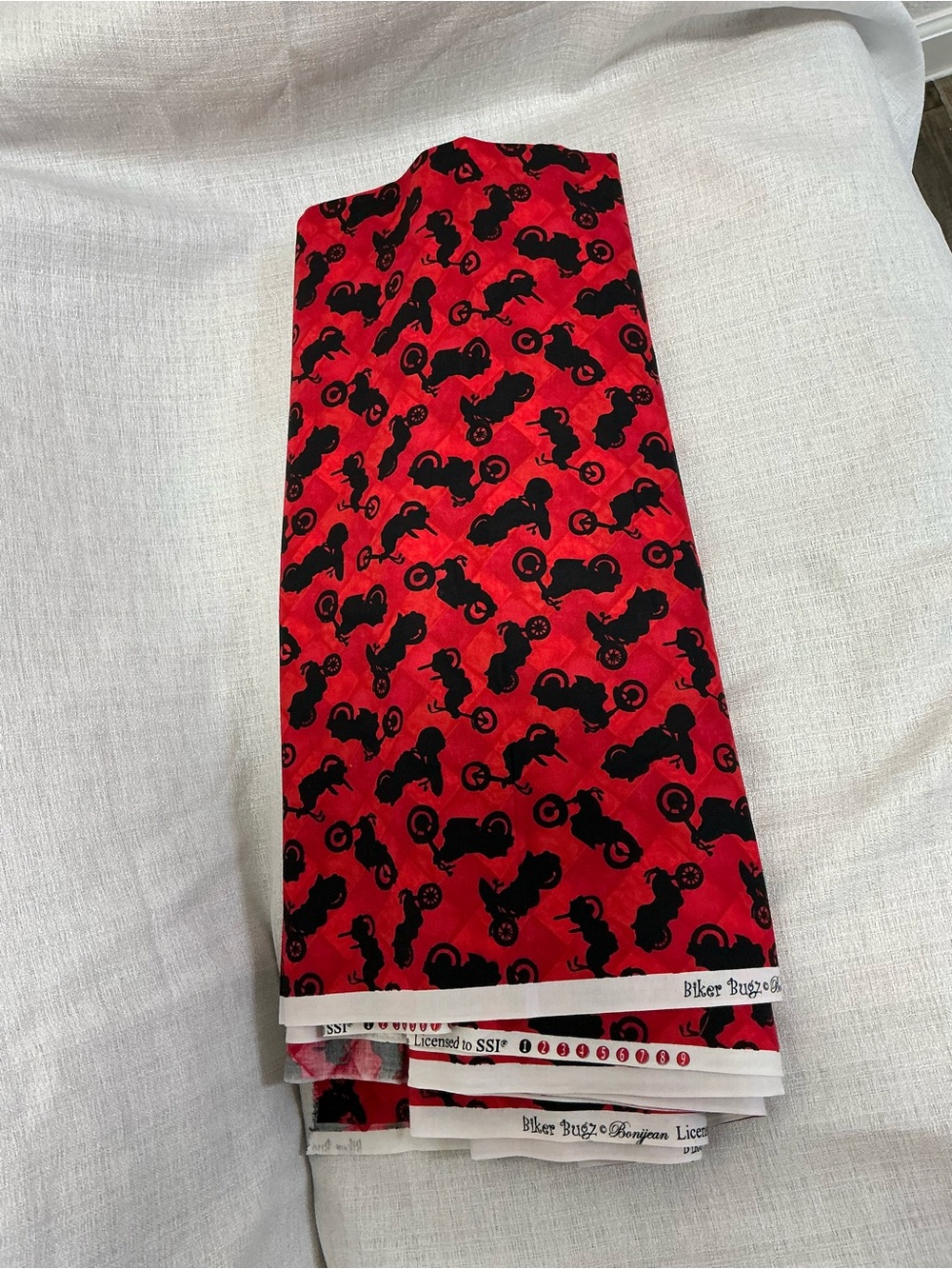 Biker Bugz by Bonijean Red Motorcycle Silhouette Cotton Quilting Fabric 10 yard